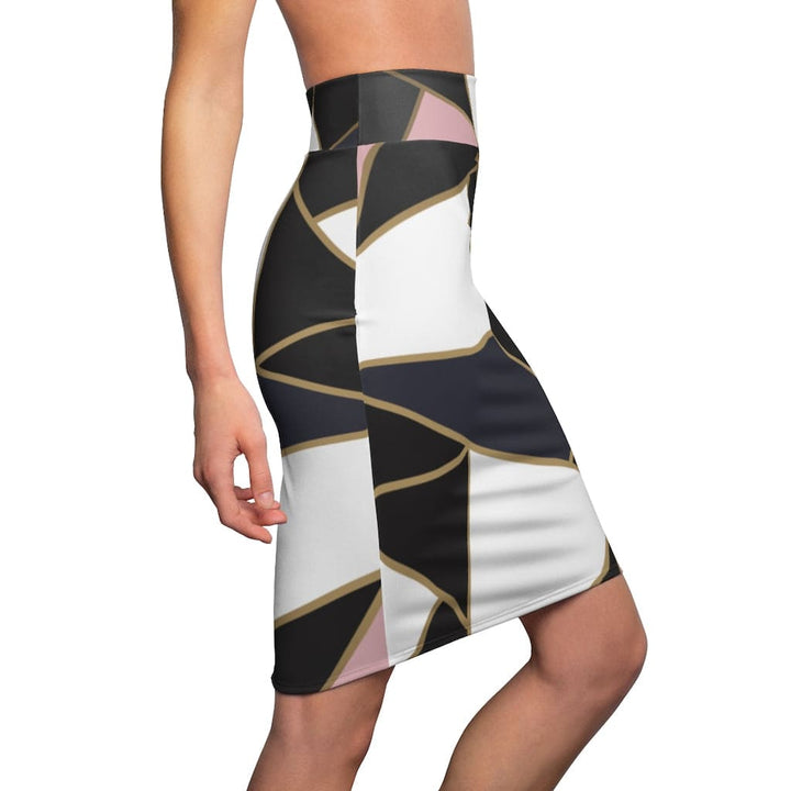 Womens Pencil Skirt High Waist Trio Black/white Pink S040713 - Womens | Skirts