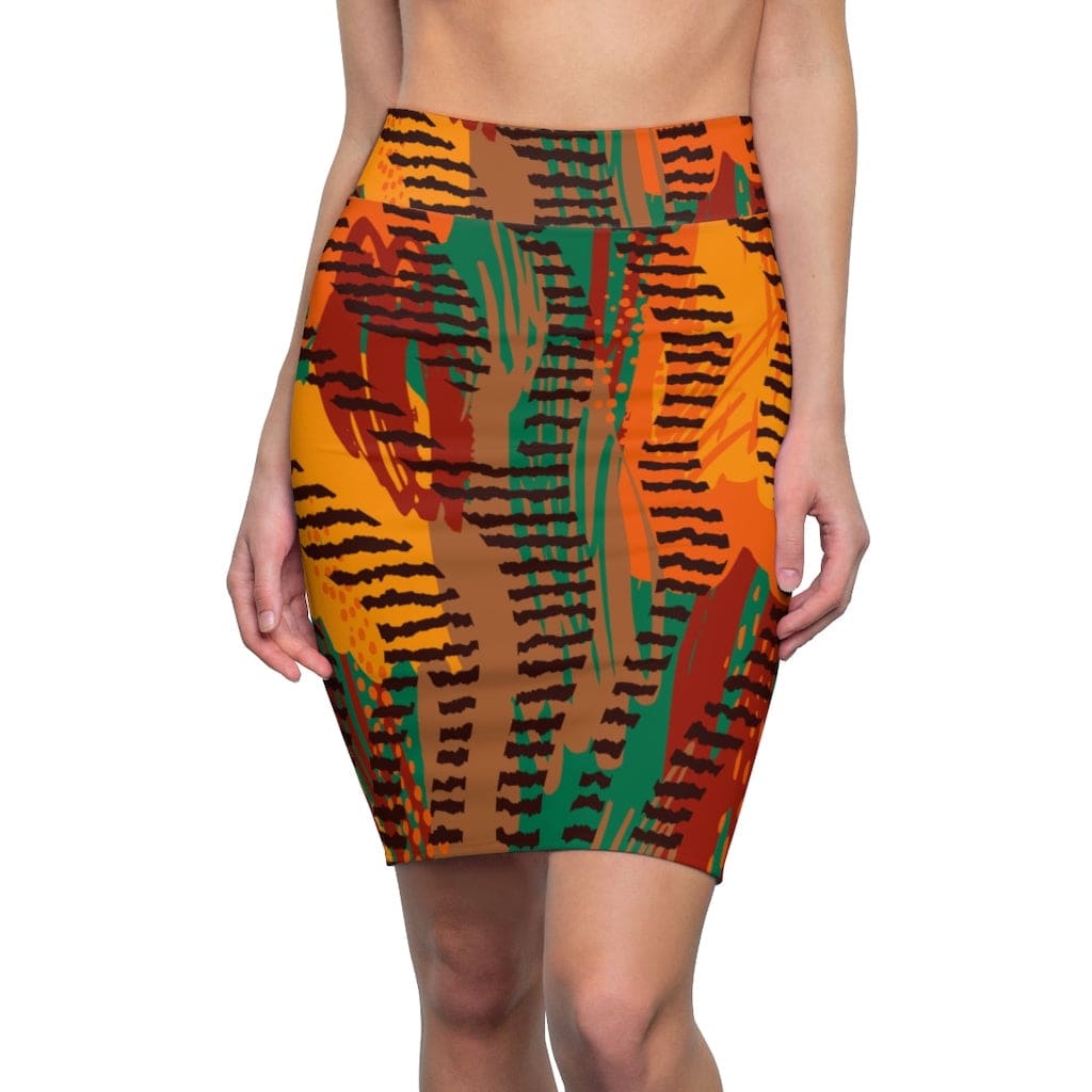 Womens Pencil Skirt Orange Safari Stretch Mini - Womens | Skirts