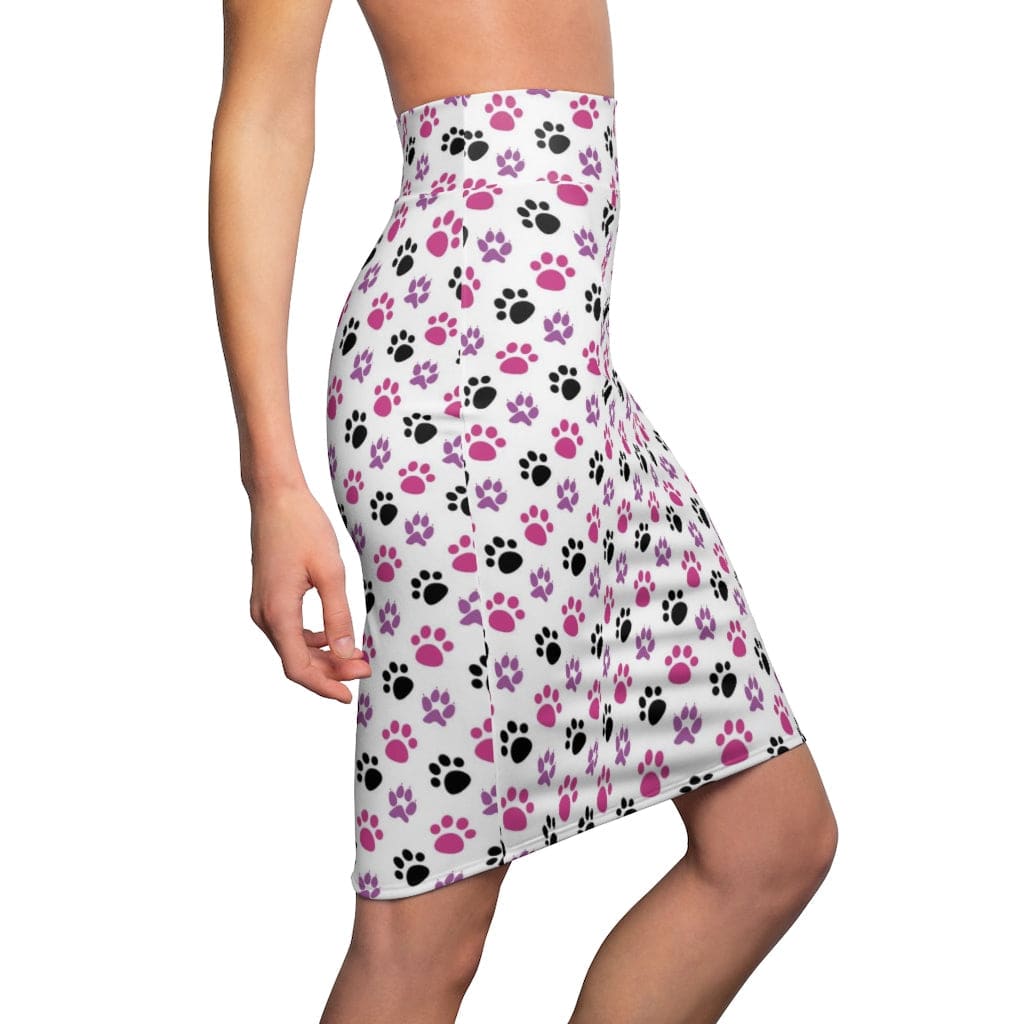 Womens Pencil Skirt Pink And Black Paws Stretch Mini S804809 - Womens | Skirts
