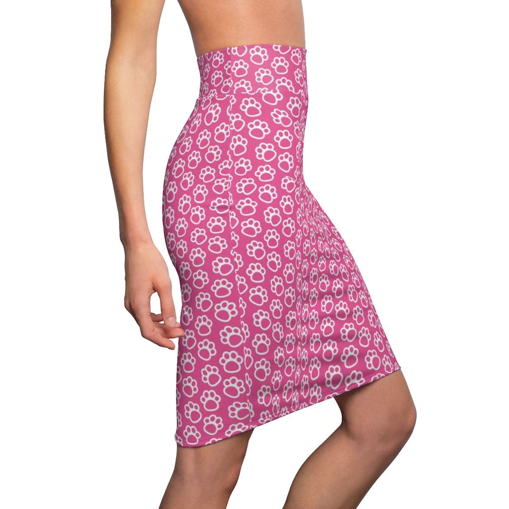 Womens Pencil Skirt Pink And White Paws Stretch Mini S294025 - Womens | Skirts