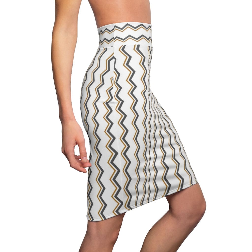 Womens Pencil Skirt White and Beige Stripes Stretch Mini - Womens | Skirts