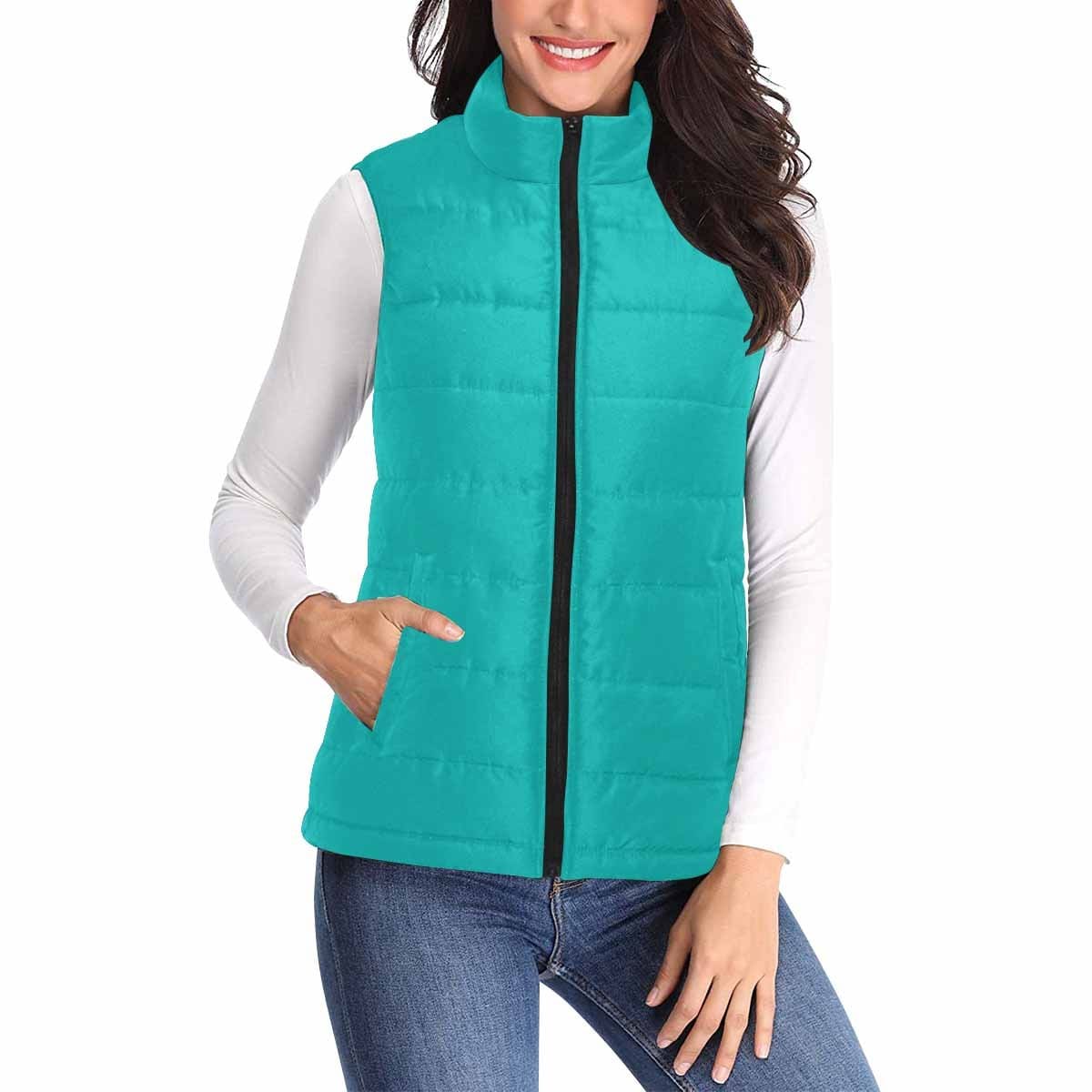 Womens Puffer Vest Jacket / Greenish Blue - Womens | Jackets | Puffer Vests