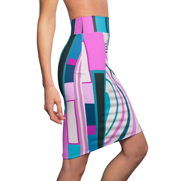 Womens Skirt Pink and Blue High Waist Pencil Skirt S19817 - Womens | Skirts