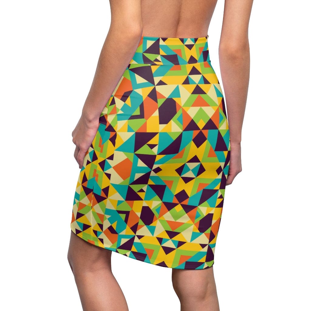 Womens Skirt Yellow Multicolor Geometric Style Skirt - Womens | Skirts