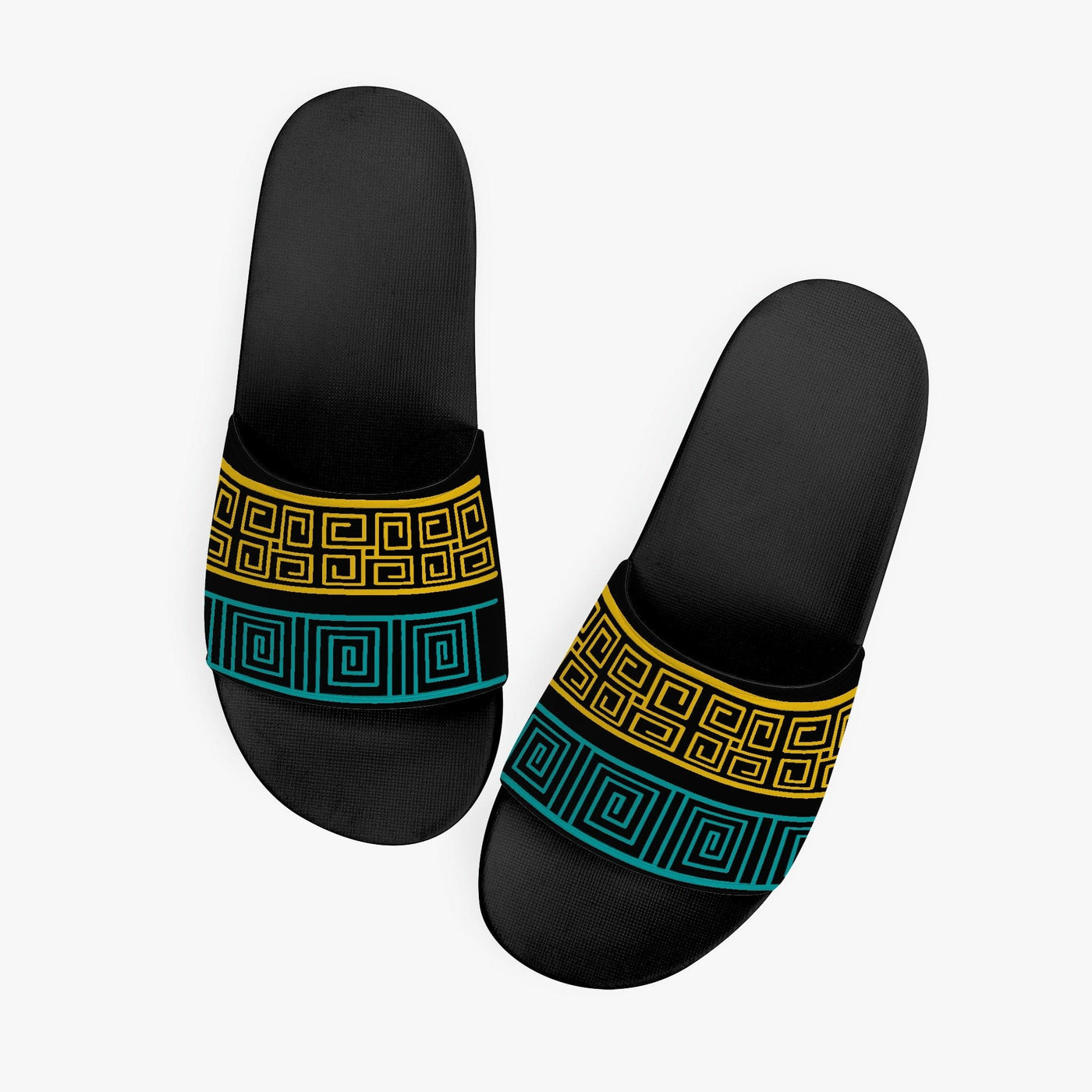 Womens Slide Sandals Blue And Yellow Geometric Print - Womens | Slides