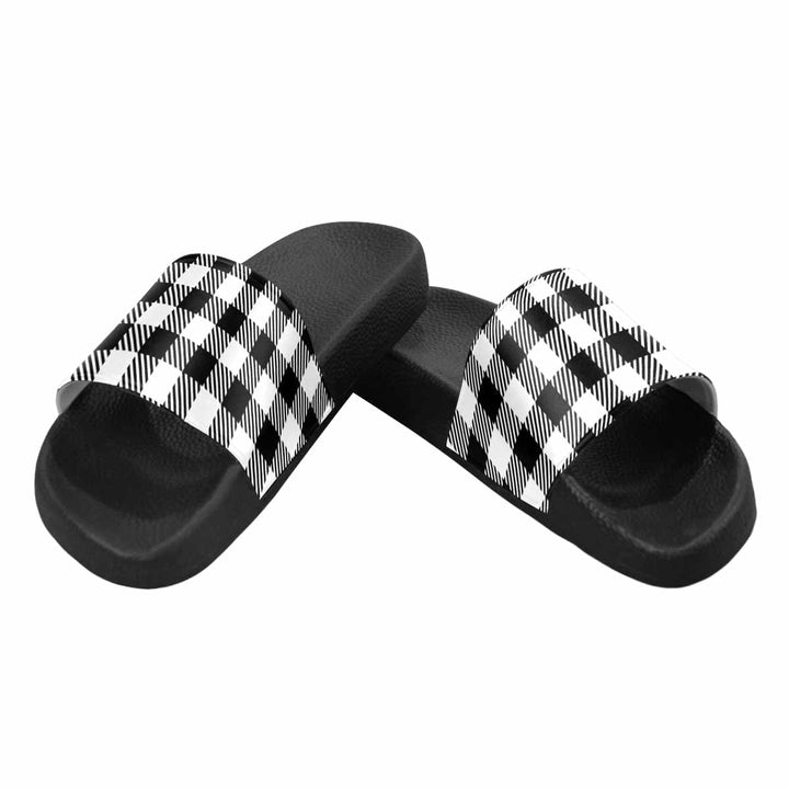 Womens Slide Sandals Buffalo Plaid Black and White - Womens | Slides