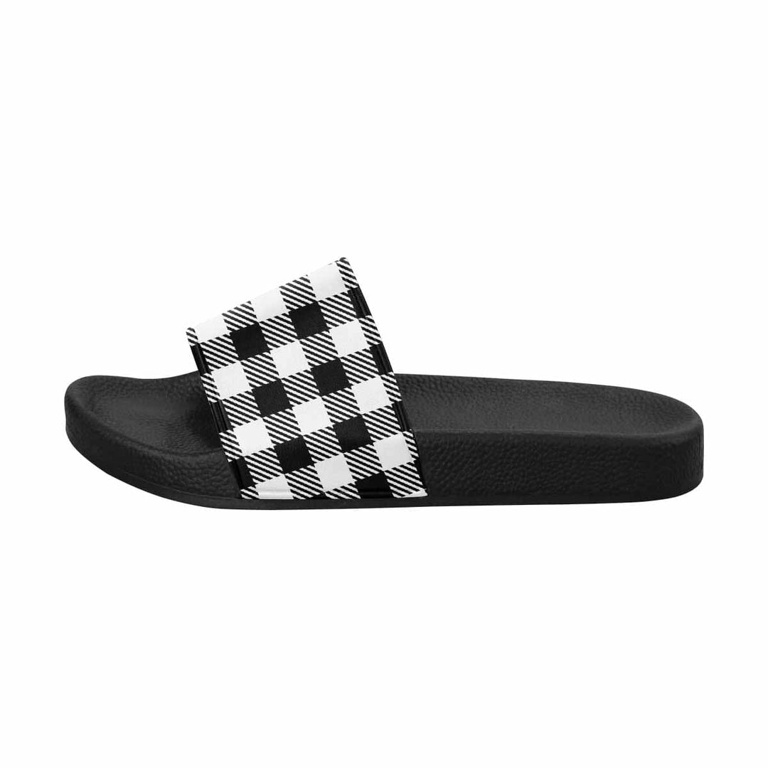 Womens Slide Sandals Buffalo Plaid Black and White - Womens | Slides