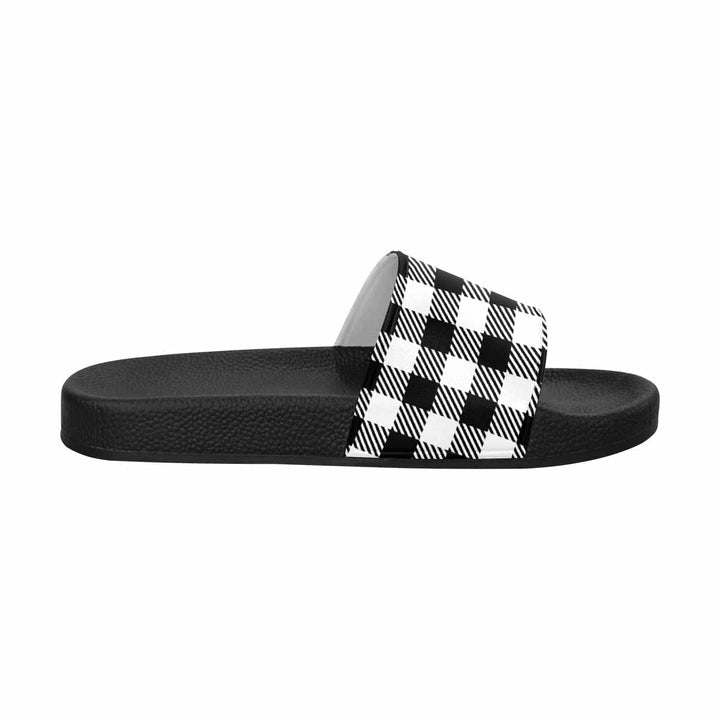 Womens Slide Sandals Buffalo Plaid Black and White - Womens | Slides