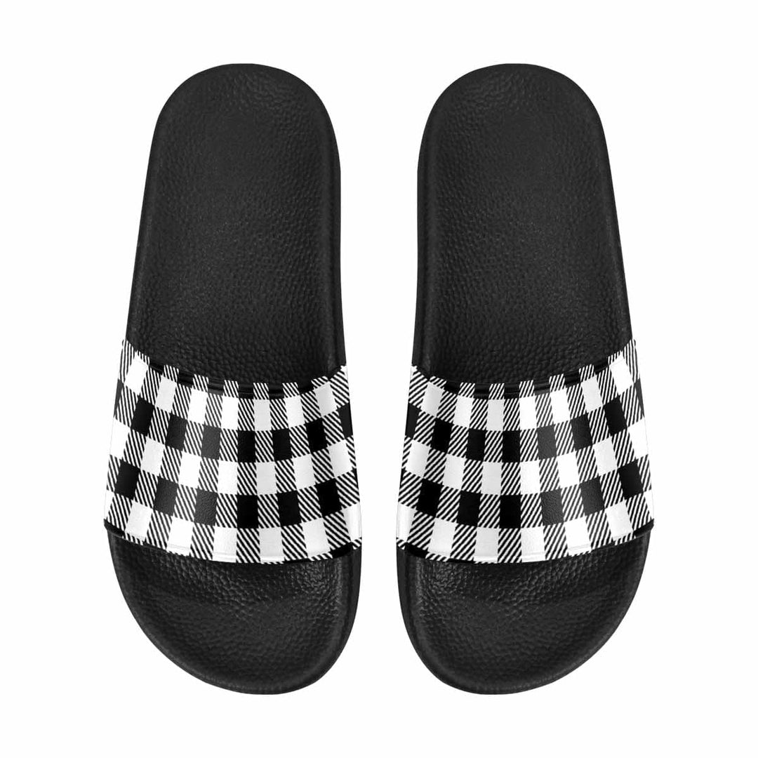 Womens Slide Sandals Buffalo Plaid Black and White - Womens | Slides