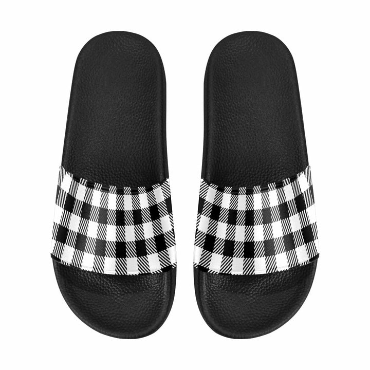 Womens Slide Sandals Buffalo Plaid Black and White - Womens | Slides