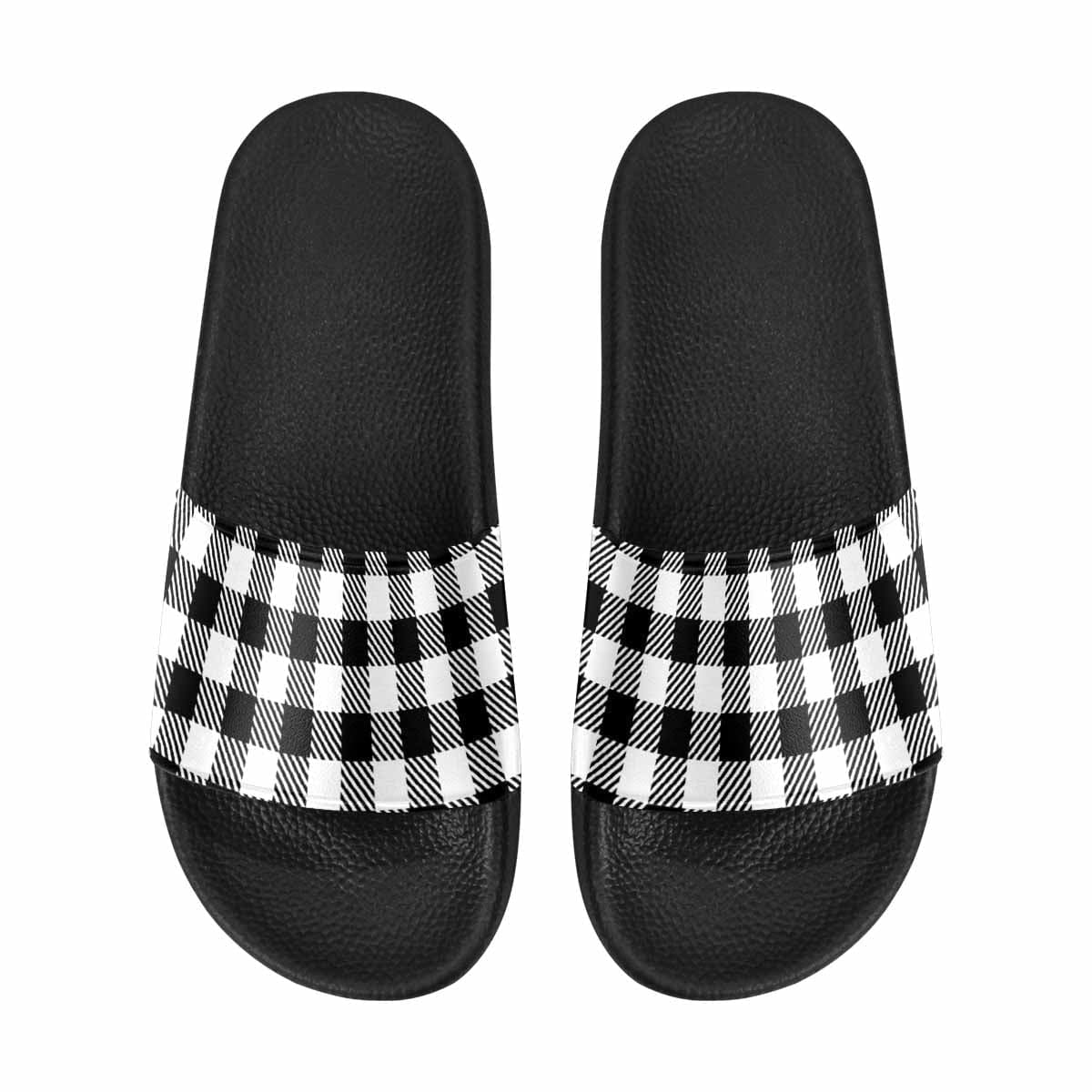 Womens Slide Sandals Buffalo Plaid Black And White - Womens | Slides