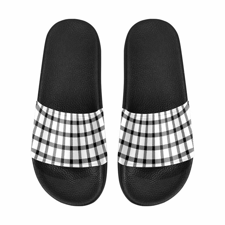 Womens Slide Sandals Buffalo Plaid Black And White - Womens | Slides