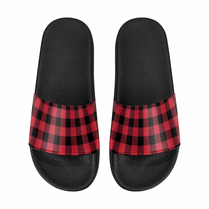 Womens Slide Sandals Buffalo Plaid Red And Black - Womens | Slides