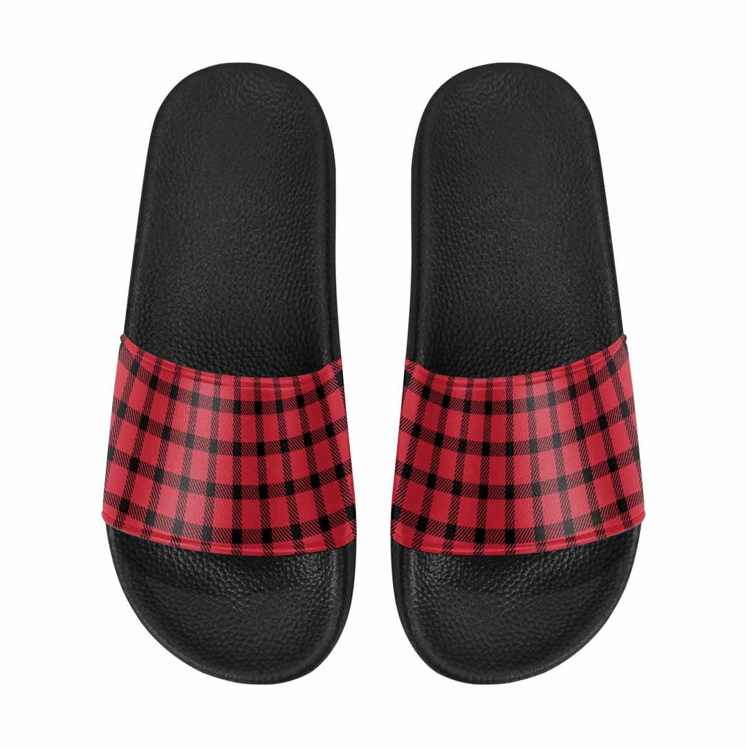 Womens Slide Sandals Buffalo Plaid Red and Black - Womens | Slides