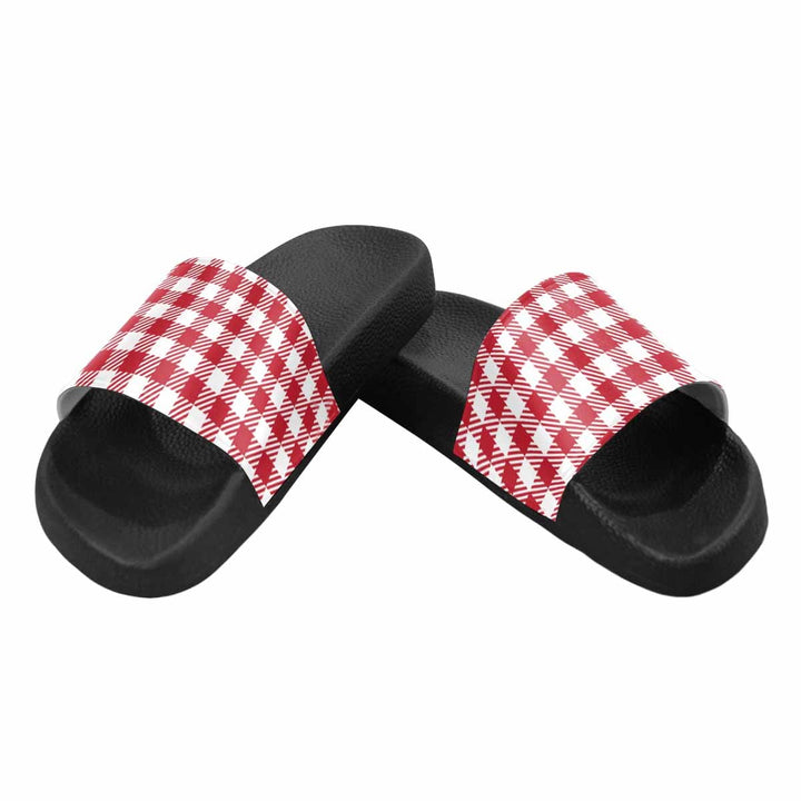 Womens Slide Sandals Buffalo Plaid Red and White - Womens | Slides