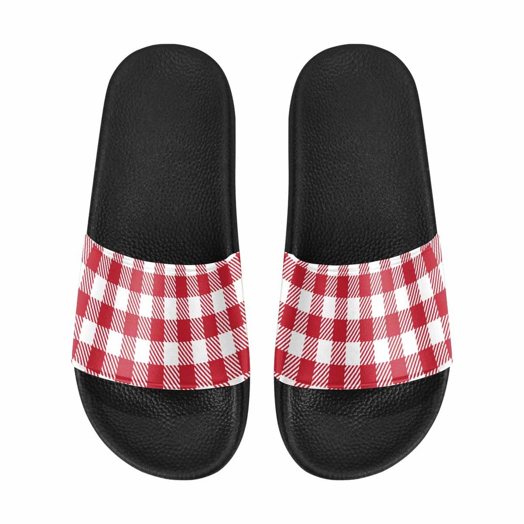 Womens Slide Sandals Buffalo Plaid Red and White - Womens | Slides