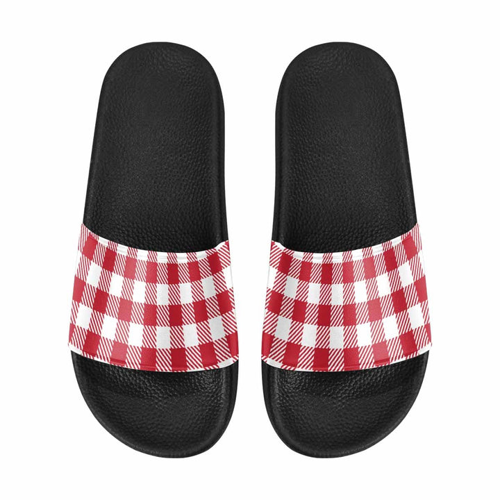 Womens Slide Sandals Buffalo Plaid Red and White - Womens | Slides