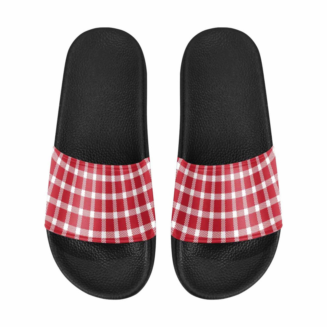 Womens Slide Sandals Buffalo Plaid Red And White - Womens | Slides