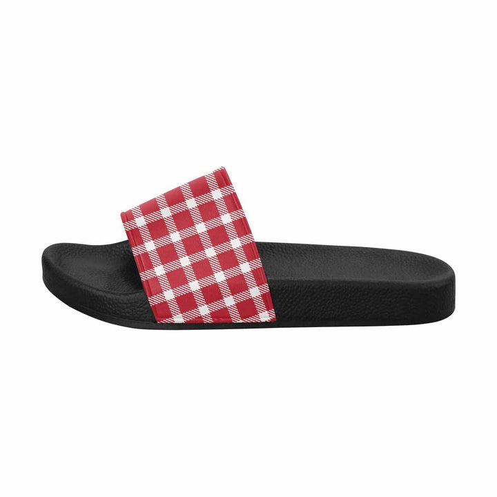 Womens Slide Sandals Buffalo Plaid Red And White - Womens | Slides