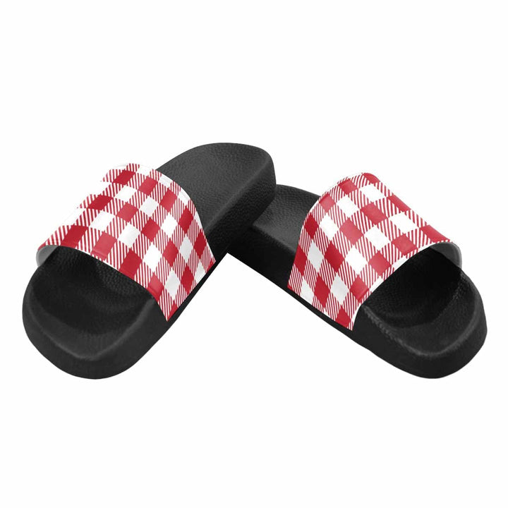 Womens Slide Sandals Buffalo Plaid Red and White - Womens | Slides