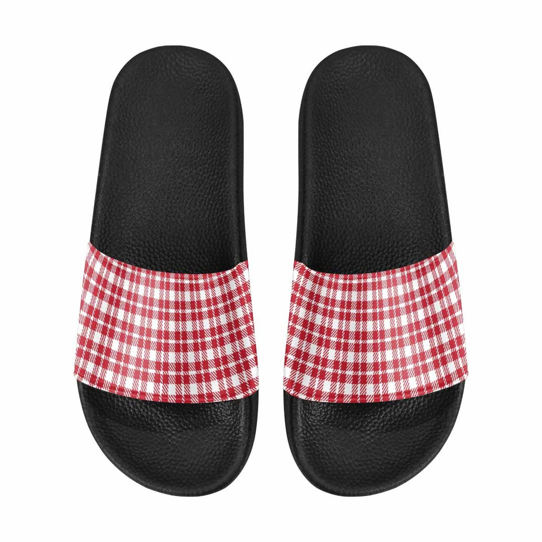 Womens Slide Sandals Buffalo Plaid Red and White - Womens | Slides