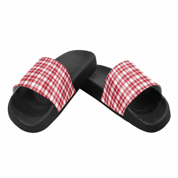 Womens Slide Sandals Buffalo Plaid Red and White - Womens | Slides