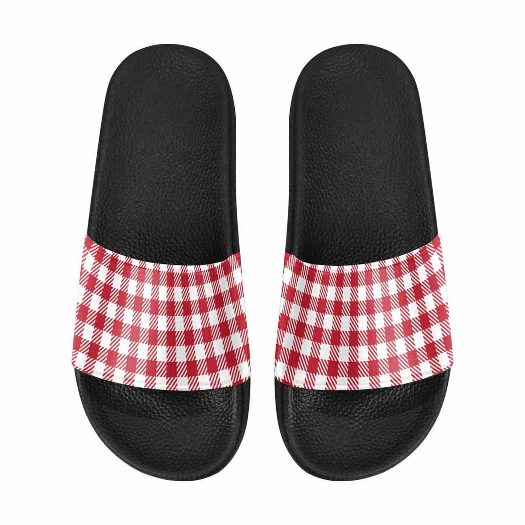 Womens Slide Sandals Buffalo Plaid Red and White - Womens | Slides