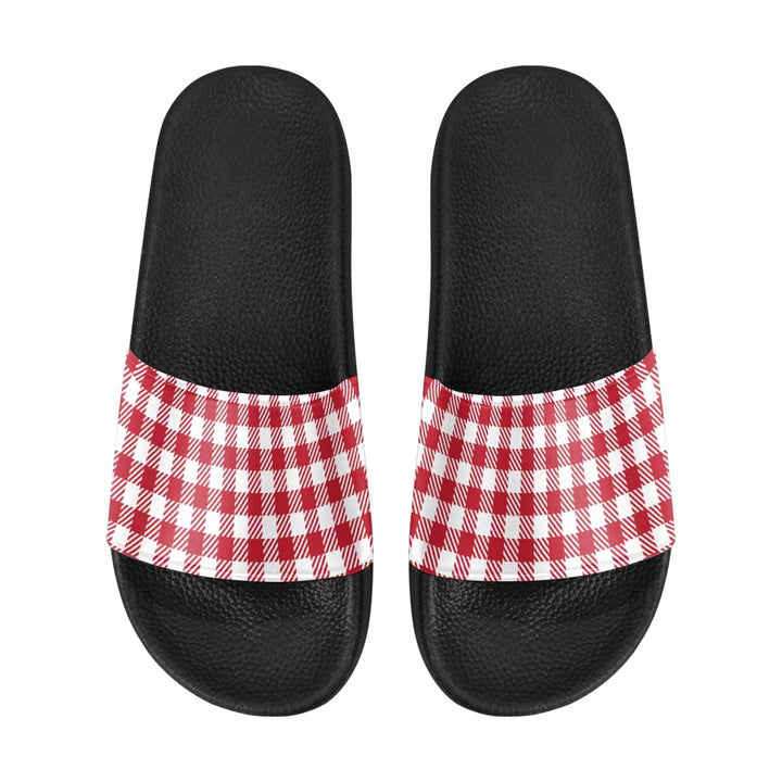 Womens Slide Sandals Buffalo Plaid Red and White - Womens | Slides