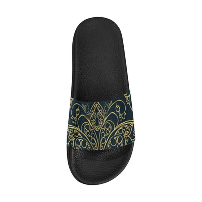 Womens Slides Flip Flop Sandals Black And Gold Swirl Print - Womens | Slides