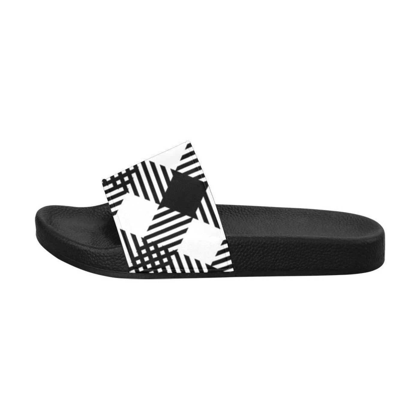 Womens Slides Flip Flop Sandals Black And White Plaid Print - Womens | Slides