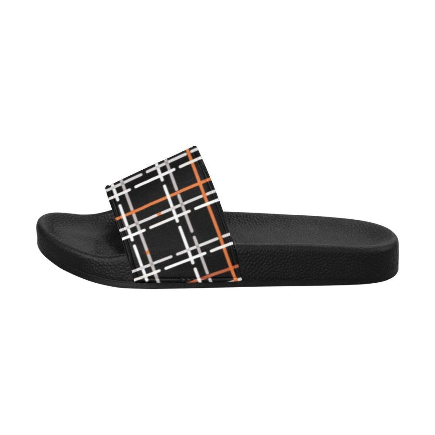 Womens Slides Flip Flop Sandals Black Orange And White Tartan Print - Womens |