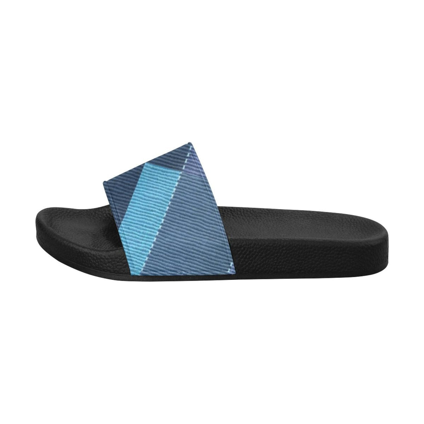 Womens Slides Flip Flop Sandals Blue Denim Grid