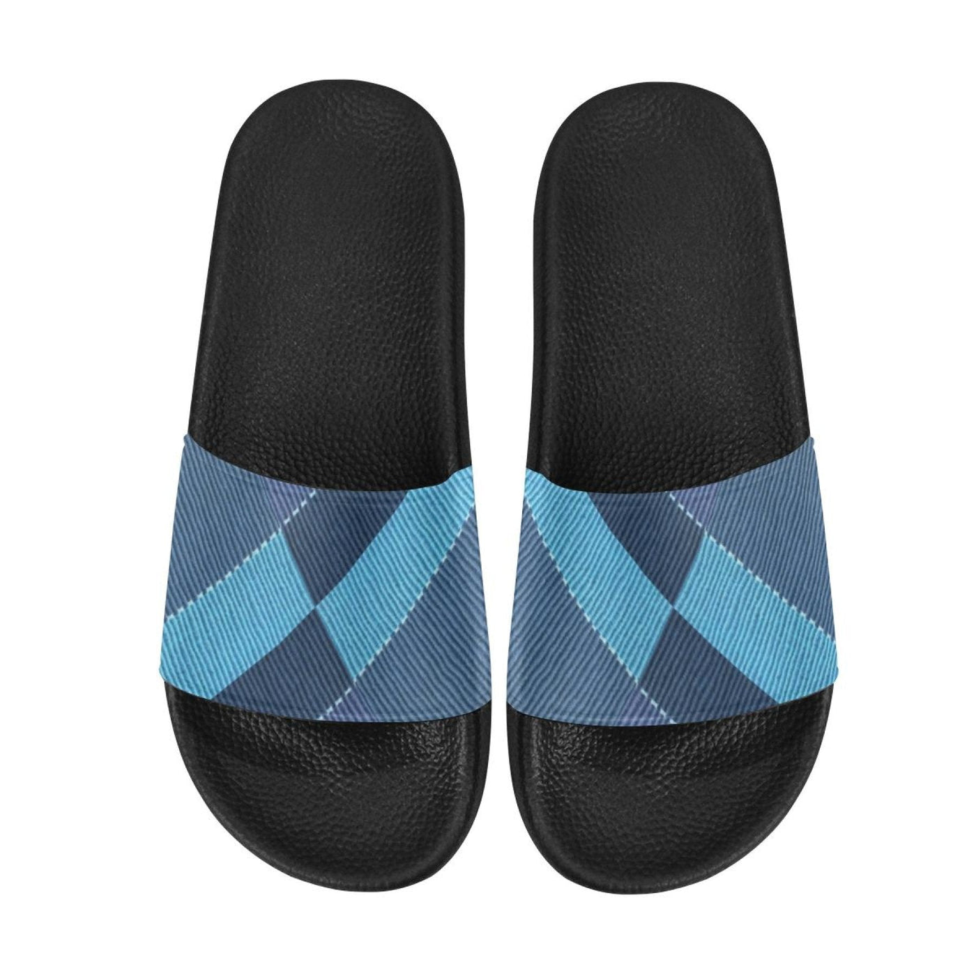 Womens Slides Flip Flop Sandals Blue Denim Grid