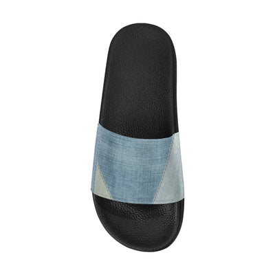 Womens Slides Flip Flop Sandals Denim Blue Patch Print - Womens | Slides