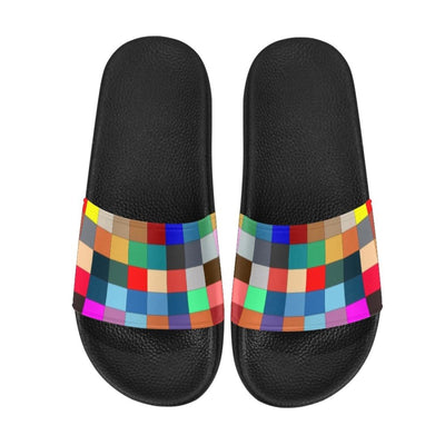 Womens Slides Flip Flop Sandals Multicolor Block Print - Womens | Slides