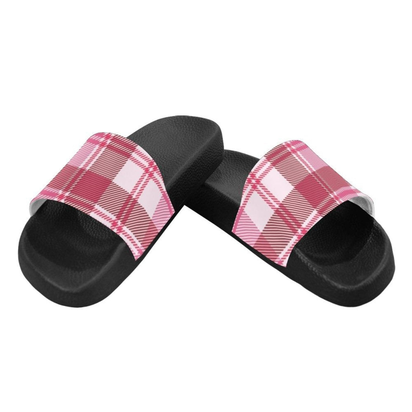 Womens Slides Flip Flop Sandals Pink And White Plaid Print - Womens | Slides