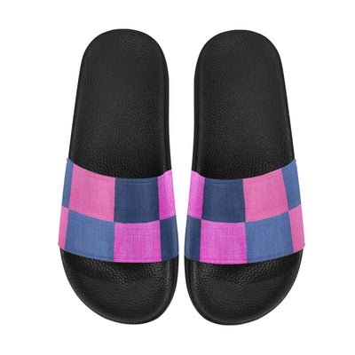 Womens Slides Flip Flop Sandals Pink & Blue Squares - Womens | Slides