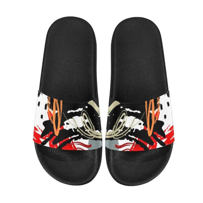Womens Slides Flip Flop Sandals Red Black And White Abstract Print - Womens |