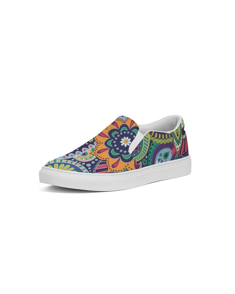 Womens Slip-on Sneakers Blue Floral Paisley Canvas Sports Shoe - Womens