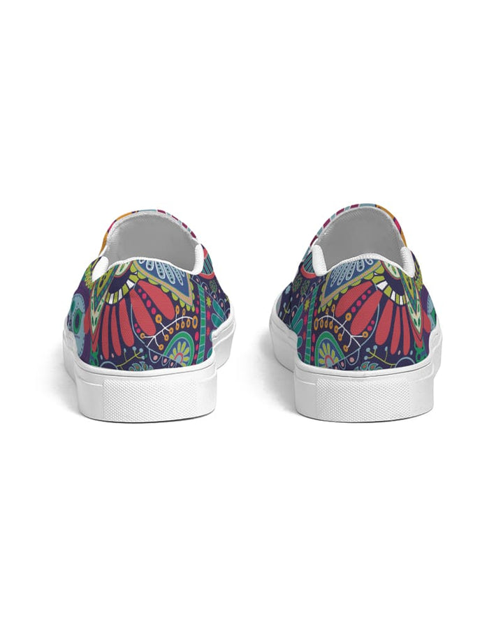 Womens Slip-on Sneakers Blue Floral Paisley Canvas Sports Shoe - Womens