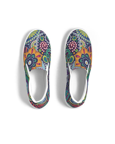 Womens Slip-on Sneakers Blue Floral Paisley Canvas Sports Shoe - Womens |