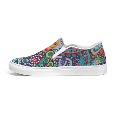 Womens Slip-on Sneakers Blue Floral Paisley Canvas Sports Shoe - Womens