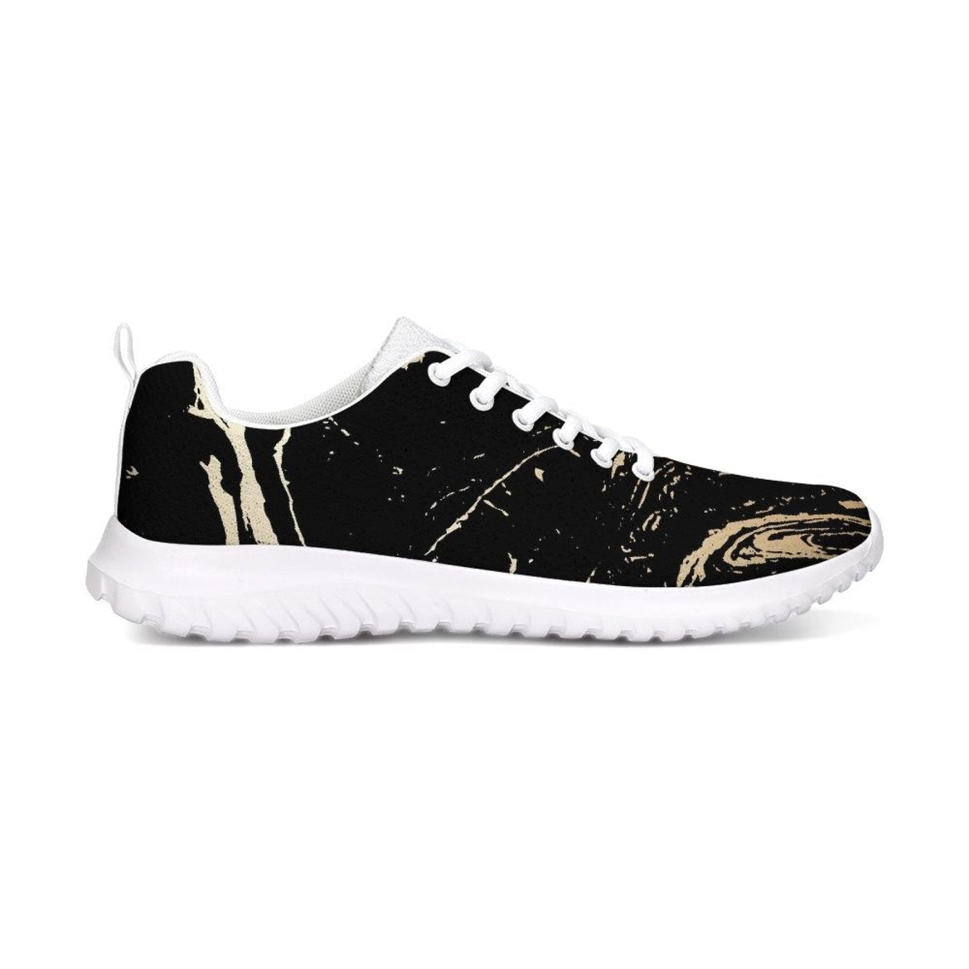 Womens Sneakers - Black And Gold Swirl Style Canvas Sports Shoes / Running -