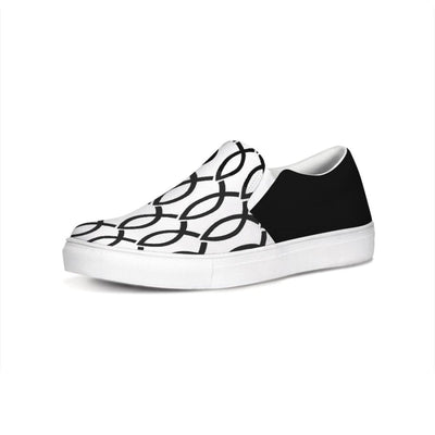 Womens Sneakers - Black & White Ichthys Style Low Top Slip-on Canvas Shoes -