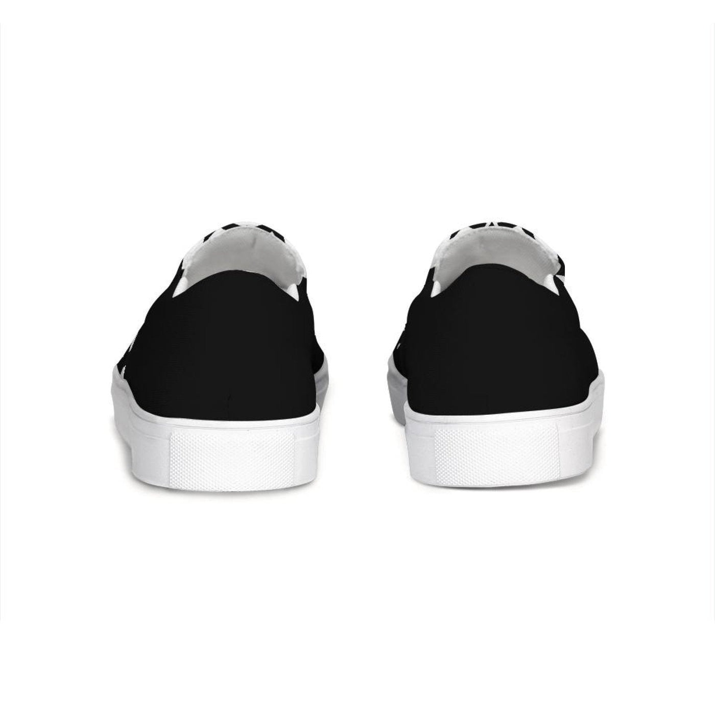 Womens Sneakers - Black & White Ichthys Style Low Top Slip-on Canvas Shoes -