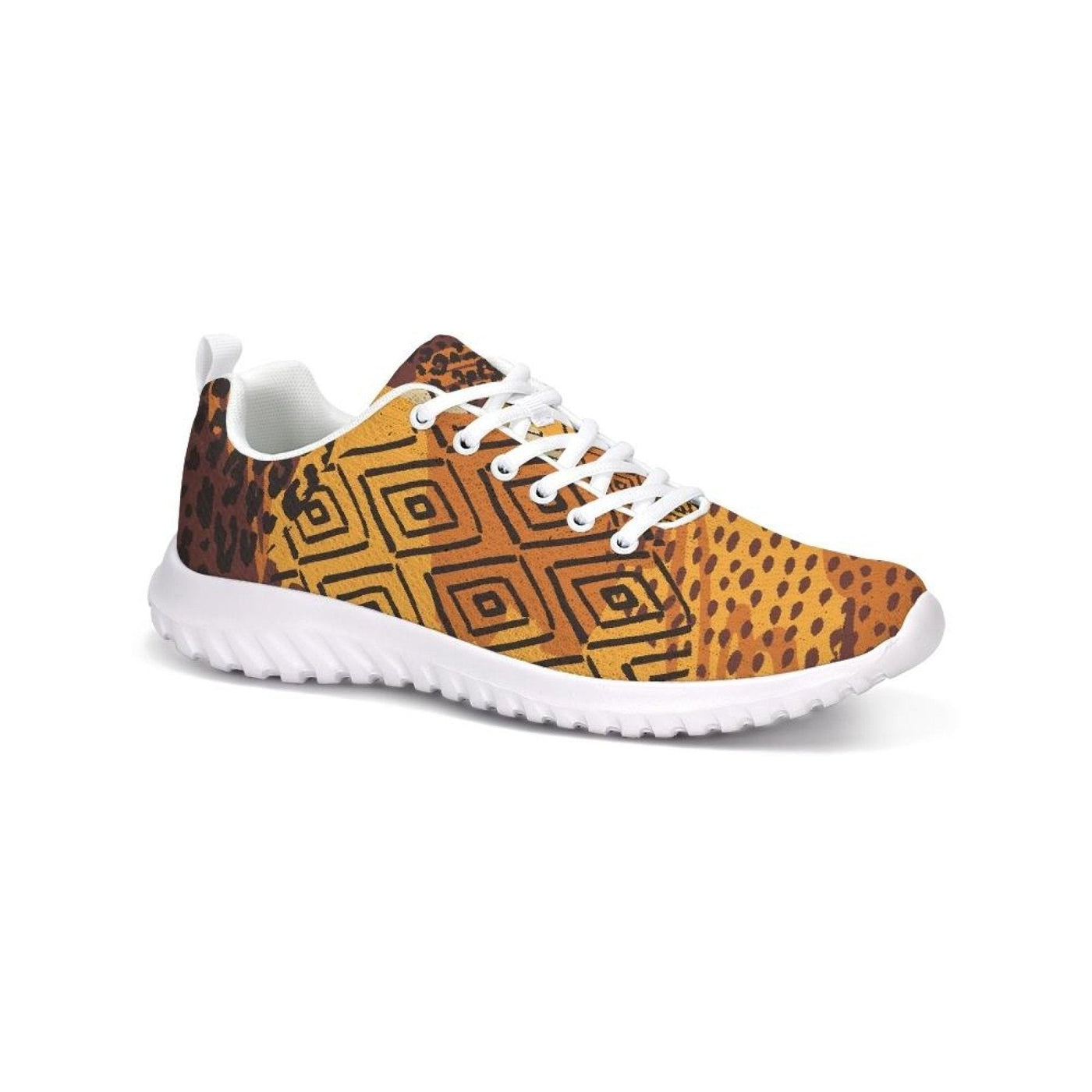 Womens Sneakers - Canvas Running Shoes Brown And Yellow Print - Womens |