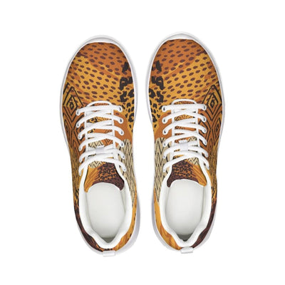 Womens Sneakers - Canvas Running Shoes Brown And Yellow Print - Womens |
