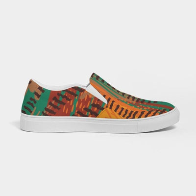 Womens Sneakers - Canvas Slip On Shoes Brown And Green Print
