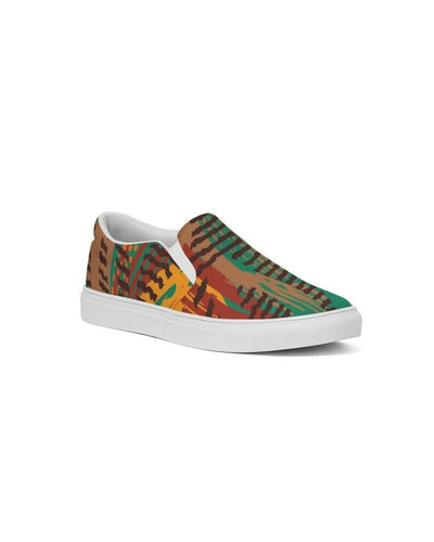 Womens Sneakers - Canvas Slip On Shoes Brown And Green Print - Womens | Sneakers