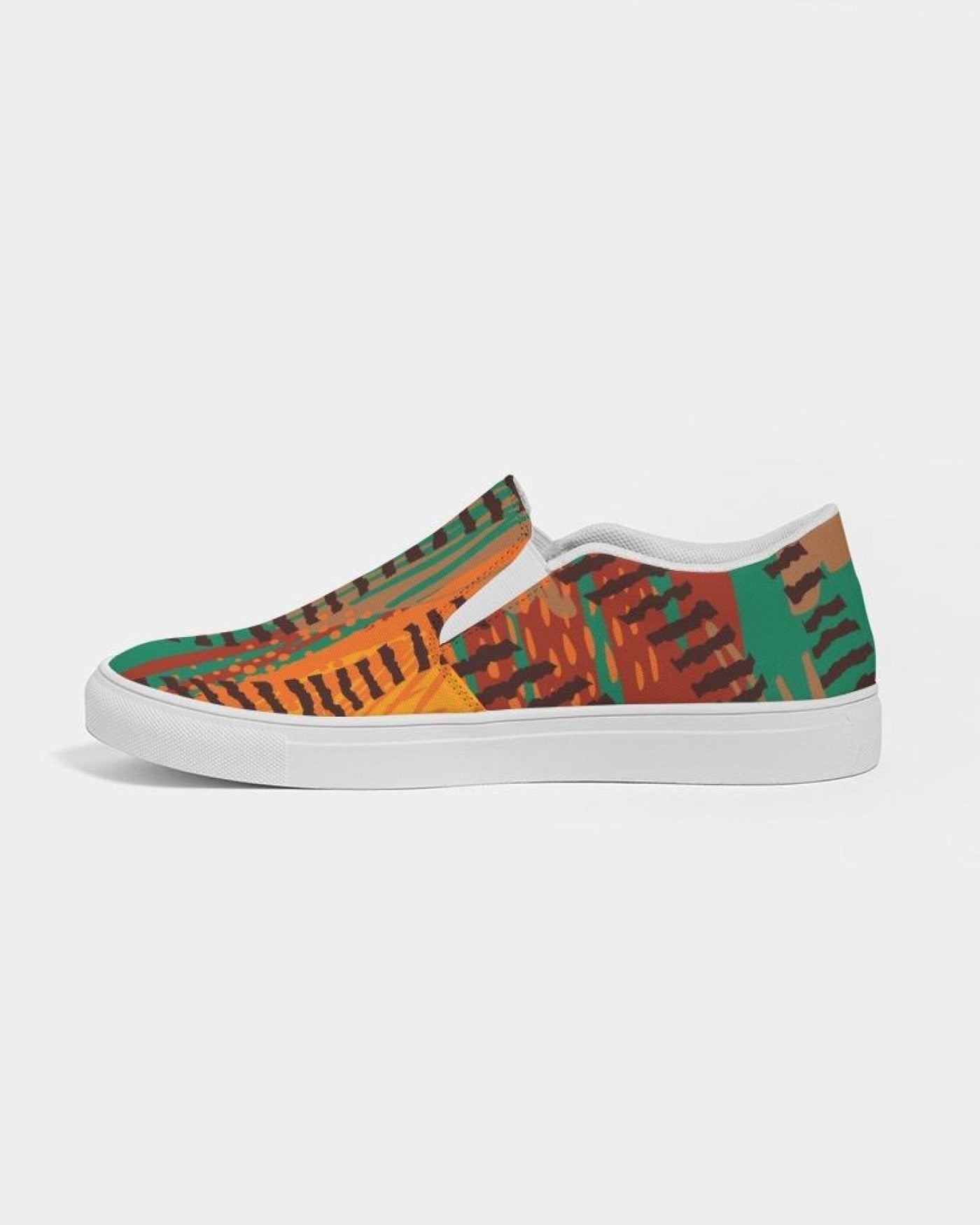 Womens Sneakers - Canvas Slip On Shoes Brown And Green Print